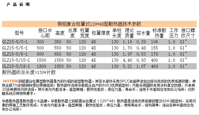 华泰钢铝复合柱翼12048散热器参数