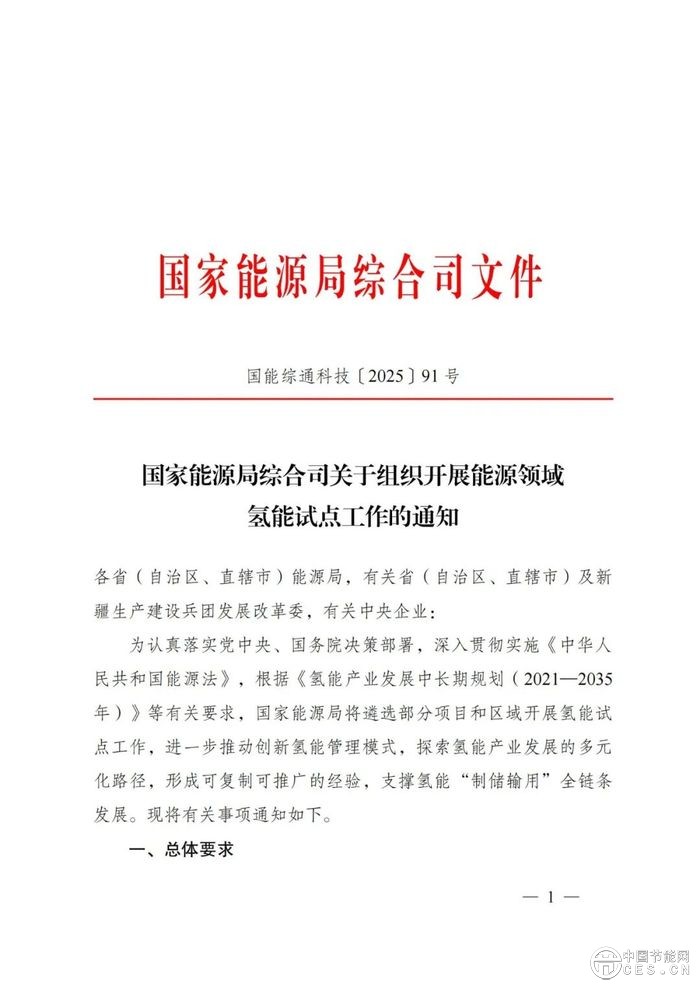 国家能源局：组织开展能源领域氢能试点工作