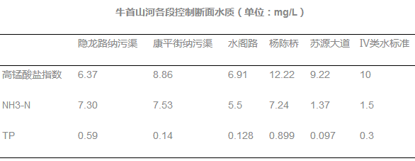牛首山河各段控制断面水质
