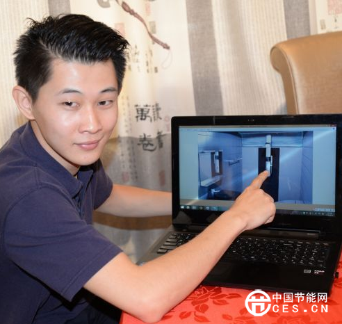  90后中国留学生靳肖骁带领团队研究成功沐浴节水系统。(美国《侨报》记者高睿图)